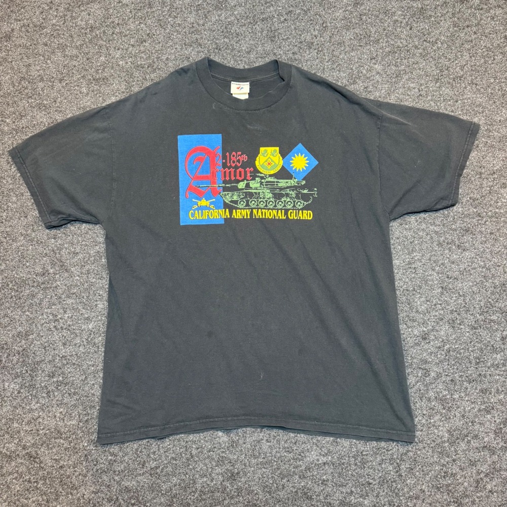 Vintage Jerzees California Army National Guard 1-185th Armor Tank T-Shirt Black